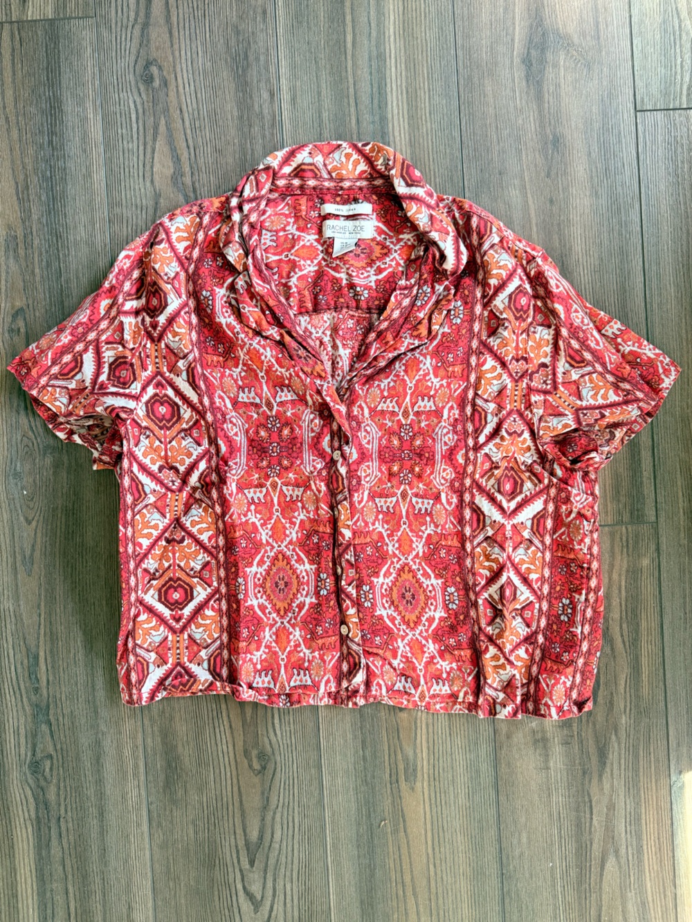 Rachel Zoe Coral and White Printed Linen Top